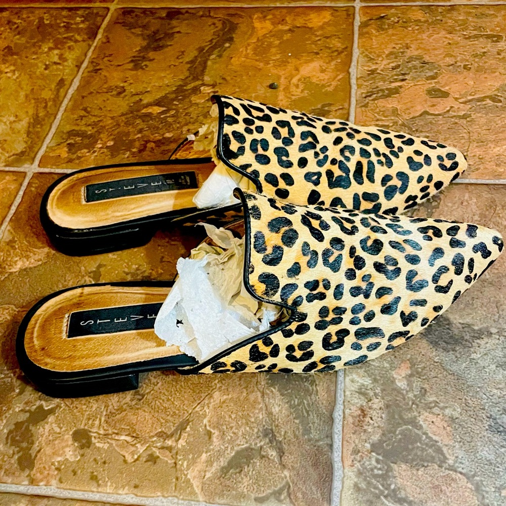 Steven By Steve Madden Leopard Print Pointed Toe Mules - Black & Tan
